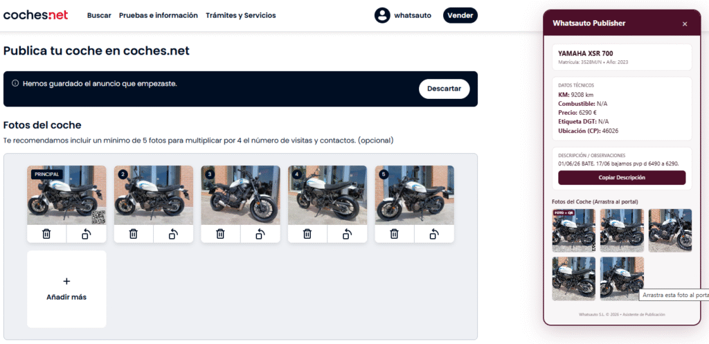 WhatsAuto Publisher permite publicar us anuncios facilmente en los principales portales de compraventa.